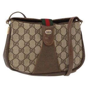 GUCCI GG Supreme Web Sherry Line Bag PVC Beige Gold 72 02 024 Auth BA7793